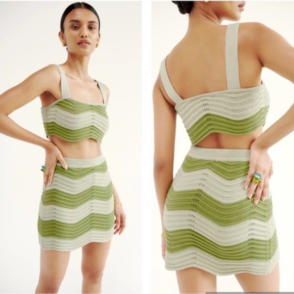 Reformation Tops - Reformation NWT Small Yara Striped Cotton Knit Matching Set Skirt Crop Top SizeS